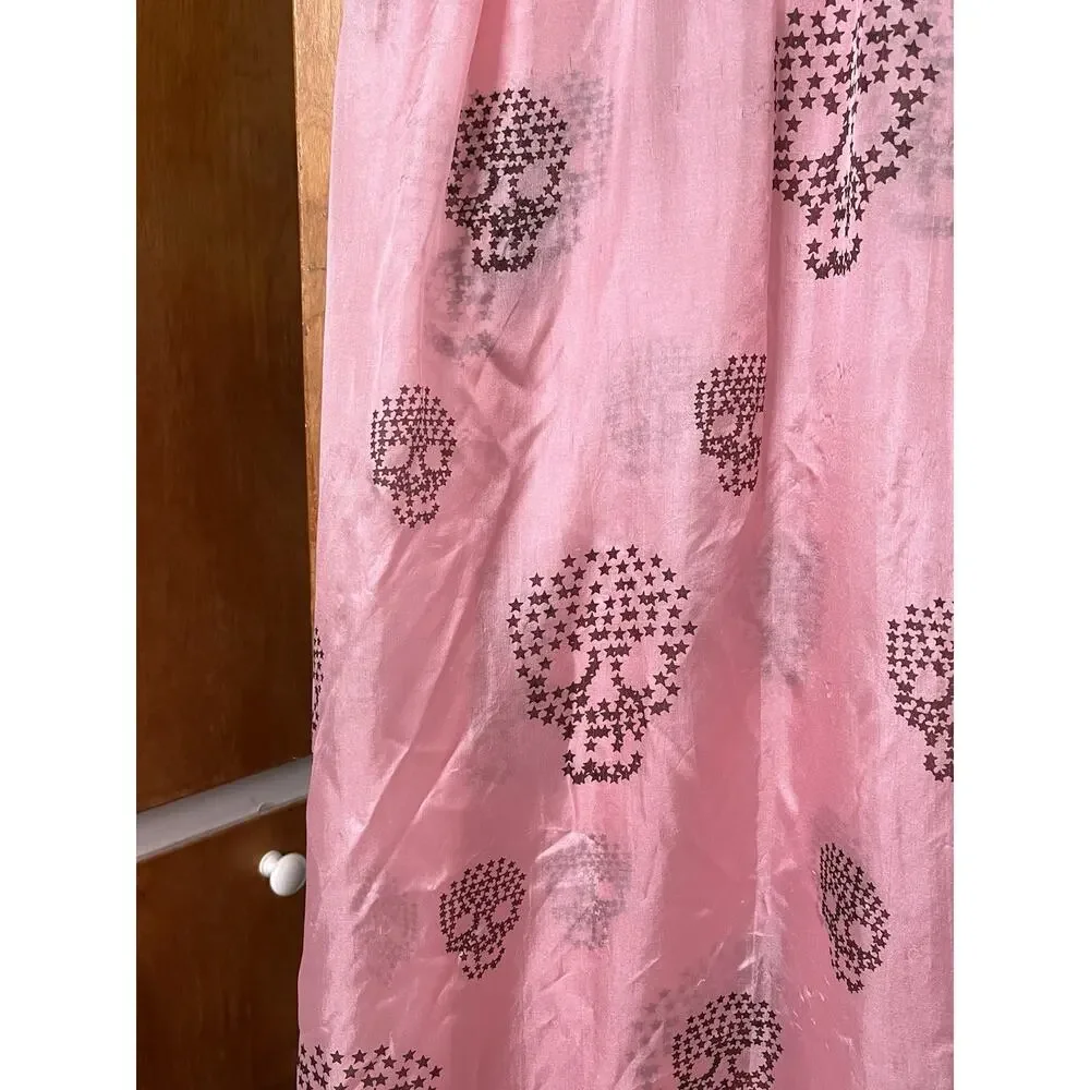 Y2K Pink Black Silk Chiffon Skull Print Rectangle Scarf Shawl Indie Sleaze 44x70
